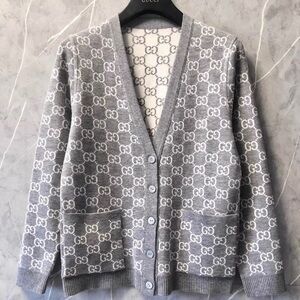 Gucci Gray GG Logo V-Neck Cardigan
